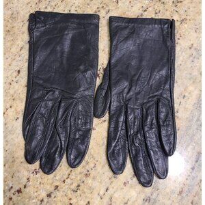 Vintage Size M 7 Soft Black Leather 8" Gloves Lined Miss Aris